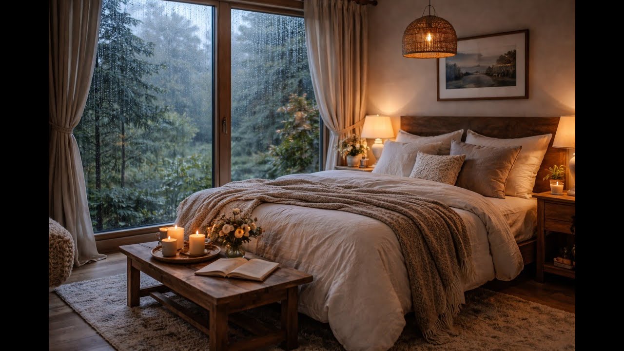 Rain and Thunder ,Cosy Bedroom Setting | Serene sound for rest and sleep