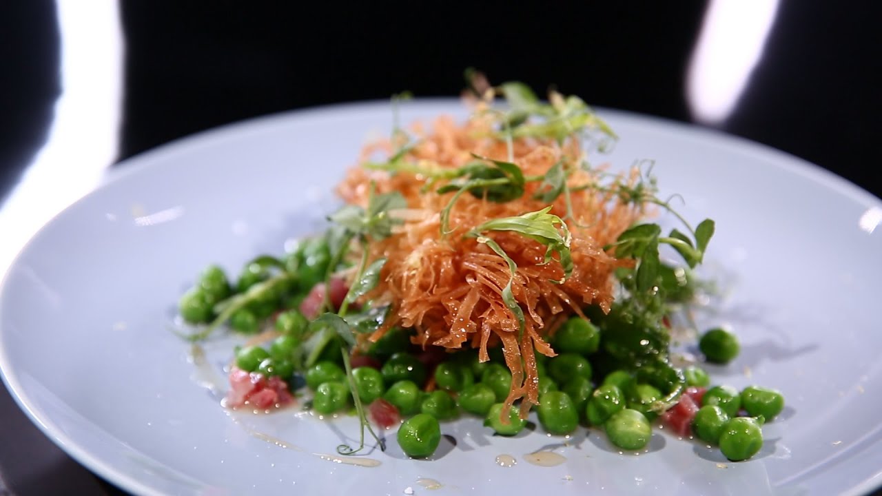 Œuf poché puis frit, petits pois par Olivier Bellin (#DPDC)