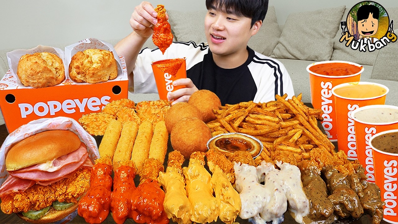 ASMR MUKBANG | POPEYES Crispy Fried Chicken, Cheese burger, cheese stick recipe ! eating