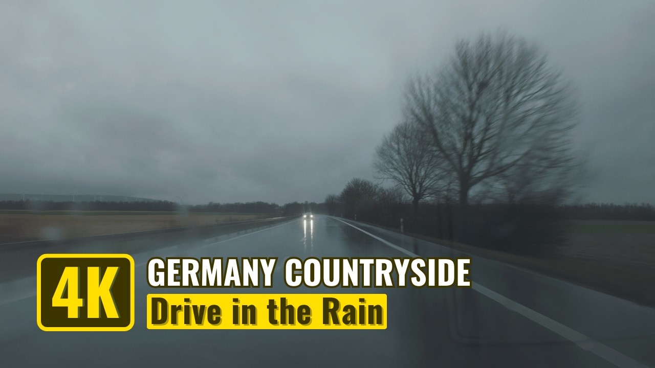 [4K] Germany Countryside Drive in the Rain | Slow Immersive Road Experience