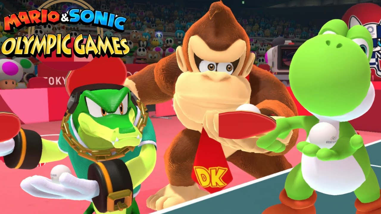 Mario & Sonic At The Olympic Games Tokyo 2020 ( Table Tennis) Donkey  Kong ,  Vector and  Yoshi