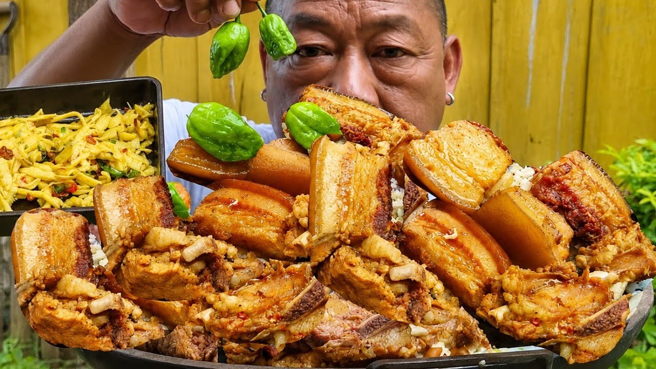 Local pork & bamboo shoots mukbang &mdash; pure village flavor!