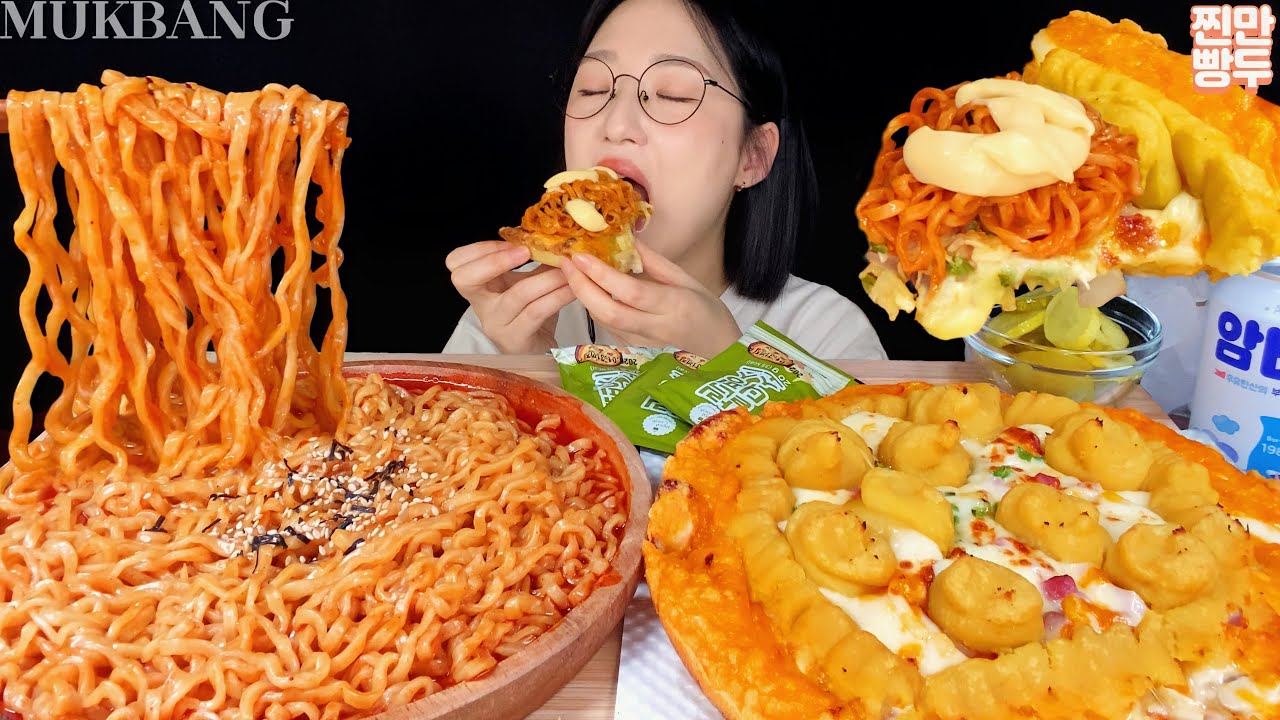 🍠🔥Sweet Potato Pizza & Buldak Ramen | KOREANFOOD MUKBANG ASMR