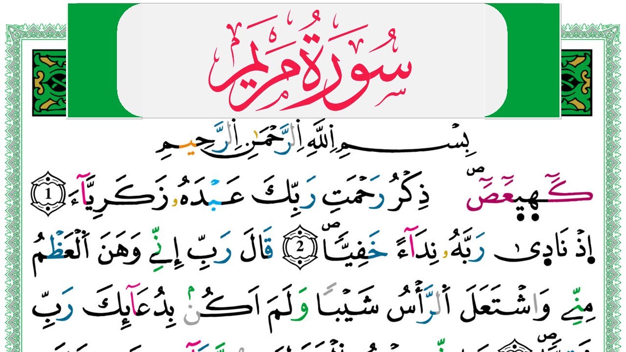 سورة مريم مكتوبة عبد الباسط Surah Mariam Abdul Basit برواية ورش عن نافع من طريق الازرق