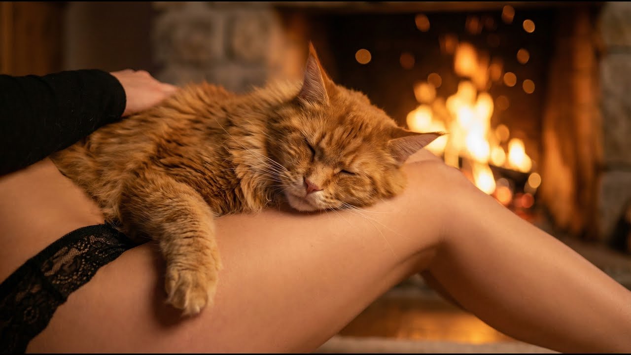 Relaxing Cat ASMR: 60 Minutes of Purring Bliss by the Fireplace