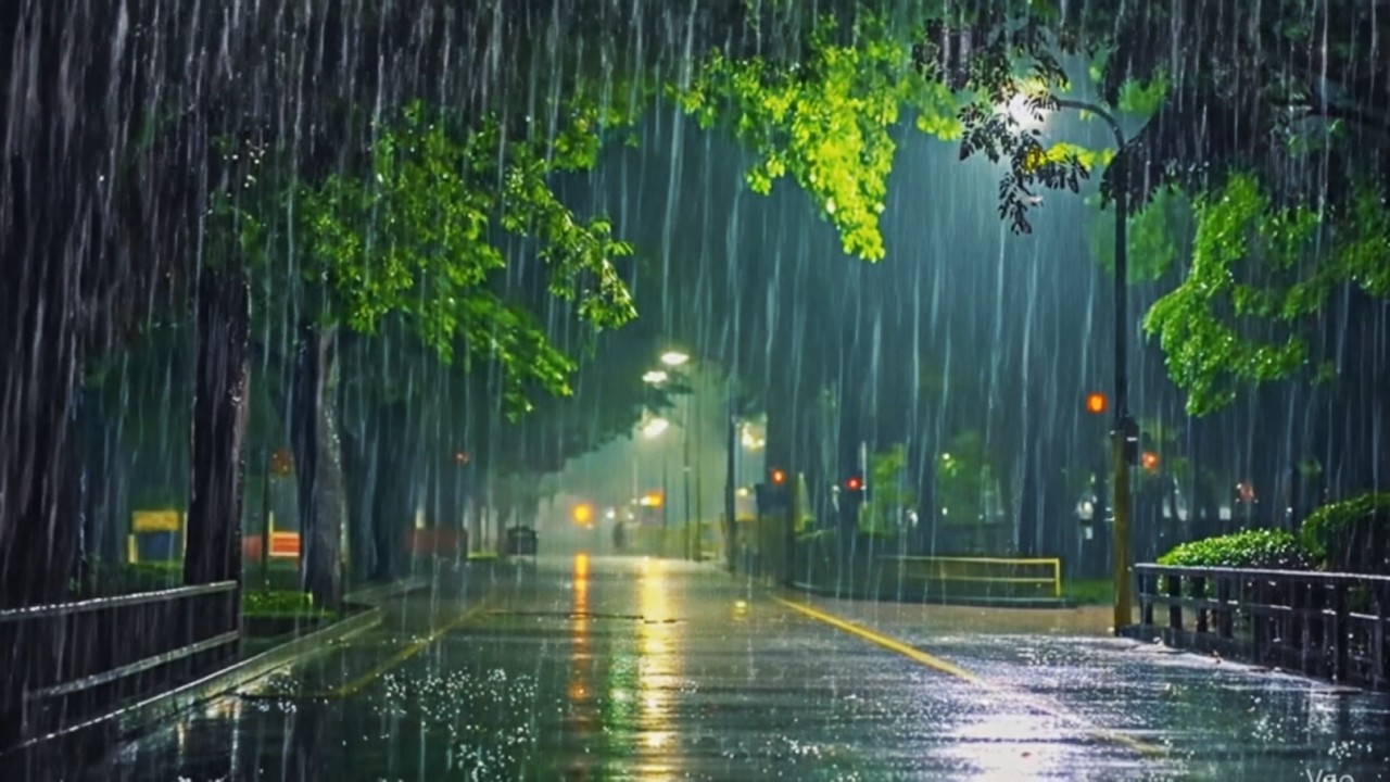 Rain Sounds for Sleeping – Peaceful Night Rain on a Quiet City Street