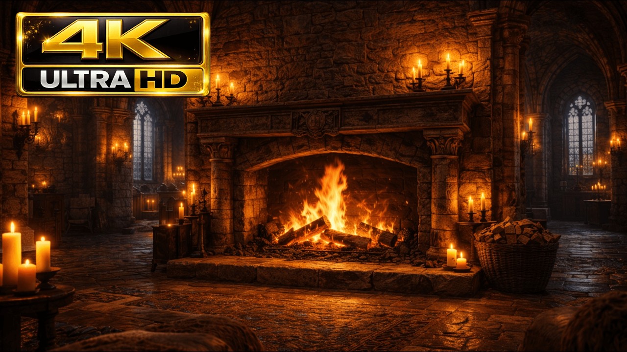 Epic Medieval Fireplace 🔥 4K Castle Fire Sounds for Sleep, Study & Relaxation (3 Hours)