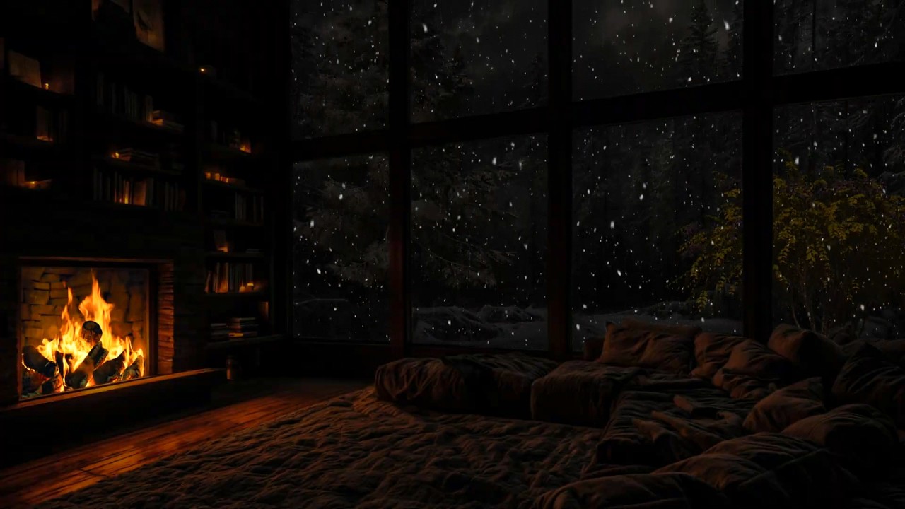 Fall Asleep in 3 Minutes (No Ads) ❄️🔥 Cozy Fireplace & Snowfall Outside Window • Deep Healing Sleep