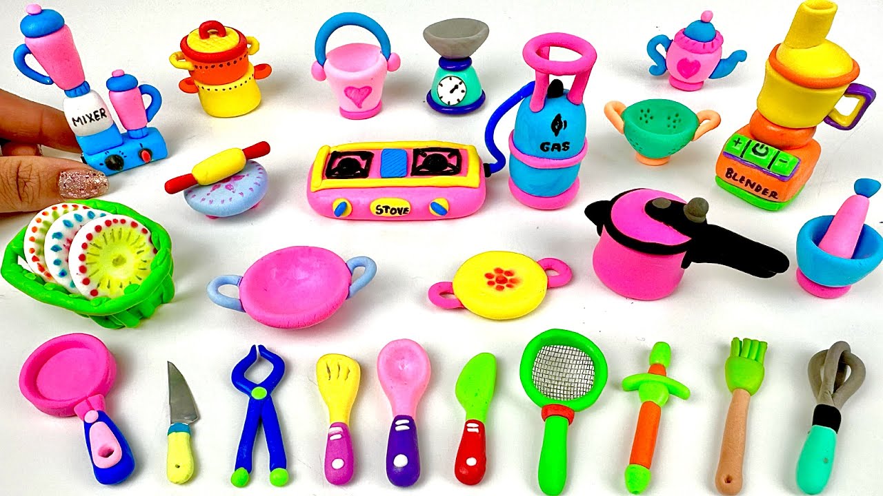 Amazing technique make kitchen set with polymer clay | Miniature clay kitchen set |  Dolliyon