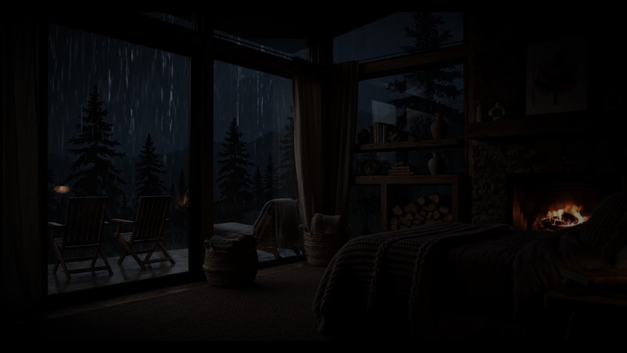 (NO ADS) In 5 Minutes You’ll Sleep Deeply 😴Rainy Night in a Cozy Cabin with Fireplace • Sleep Sounds