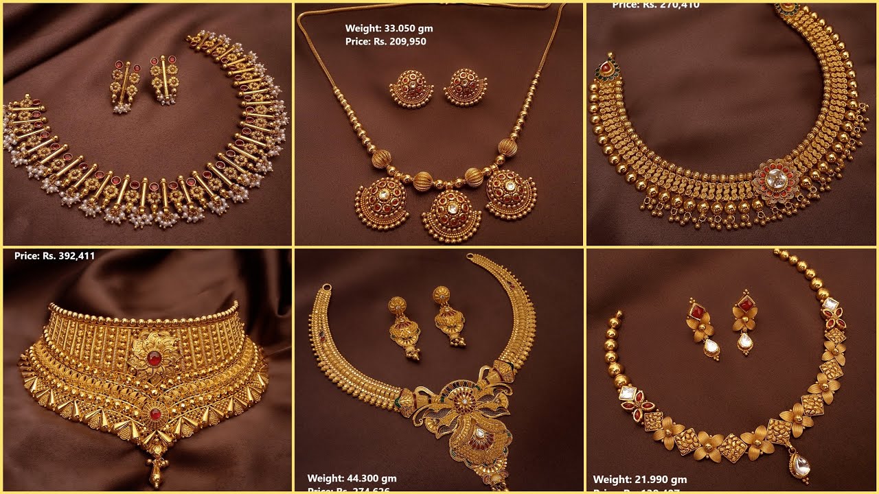 Latest Gold Necklace Designs with weight & Price || Latest Bridal Gold Haram and Necklace Designs