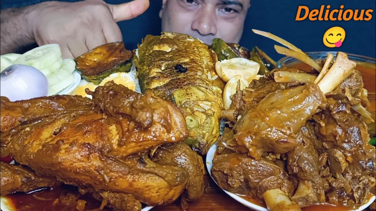 Eating Desi Style Spicy Mutton Curry| Full Desi Chicken| Fish Fry| Basmati Rice| Mutton Grevy,  Asmr
