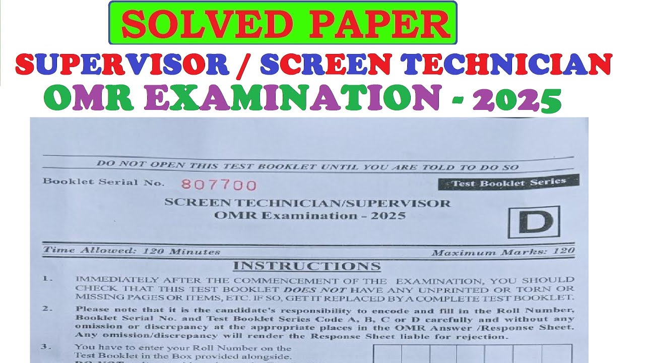 TODAY'S FULLY SOLVED JKSSB SCREEN TECHNICIAN | SUPERVISOR 2025 PAPER WITH ANSWER KEY