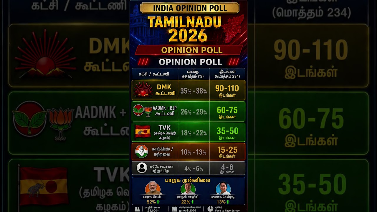 Tamil Nadu 2026 Election 🔥 India Opinion Poll DMK Big Lead? Full Seat Prediction 🗳️ #vijaythalapathy