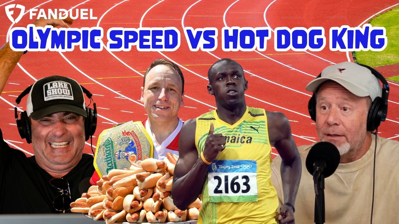 Usain Bolt vs Joey Chestnut... Who Wins a Hot Dog Eating 100 Meter Race? | Stugotz and Company