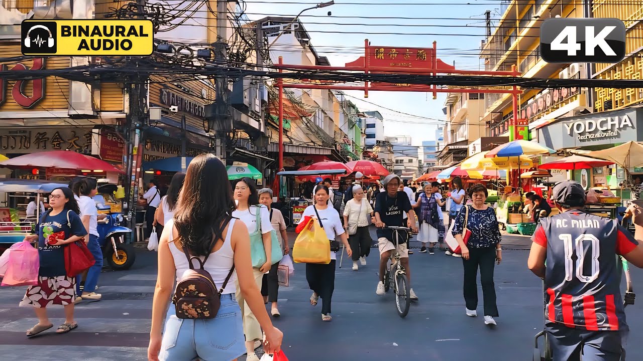 Walking Through a Crowded Bangkok Market at Midday | 4K Binaural ASMR 🎧