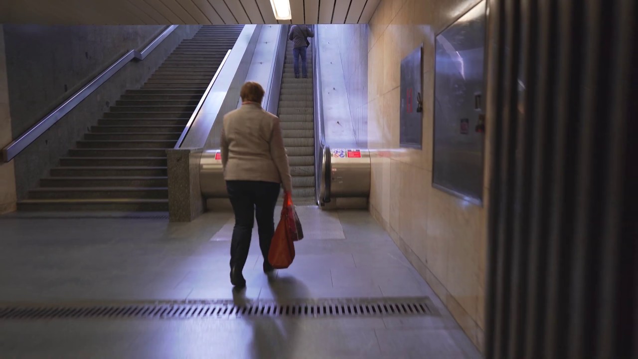 Czech republic, Prague, Karlovo náměstí Metro Station, 4X escalator
