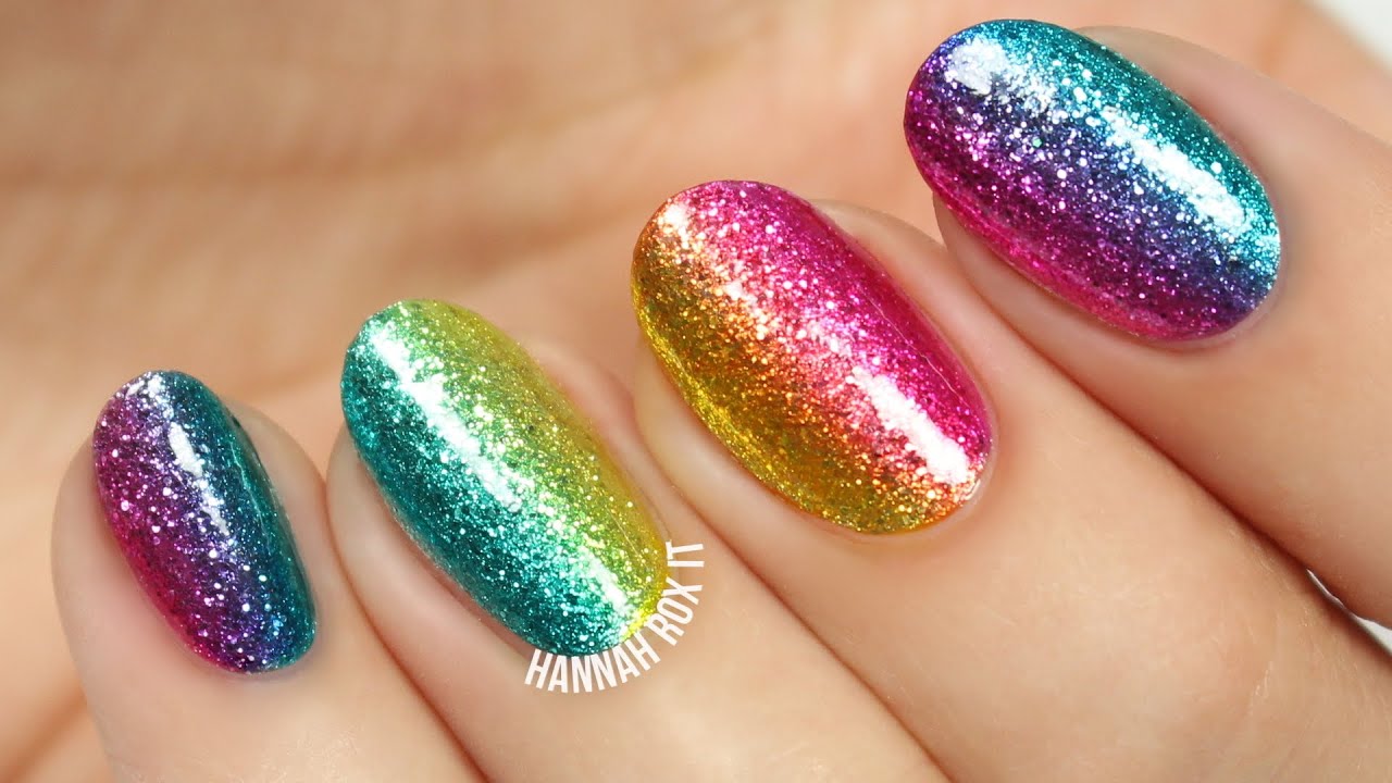 Easy Rainbow Glitter Nails