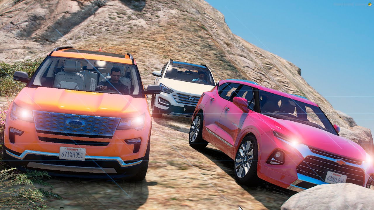 ¡GTA 5 - Hyundai Santafe & Ford Explorer! | CONVOY OFF ROAD | Steering wheel gameplay