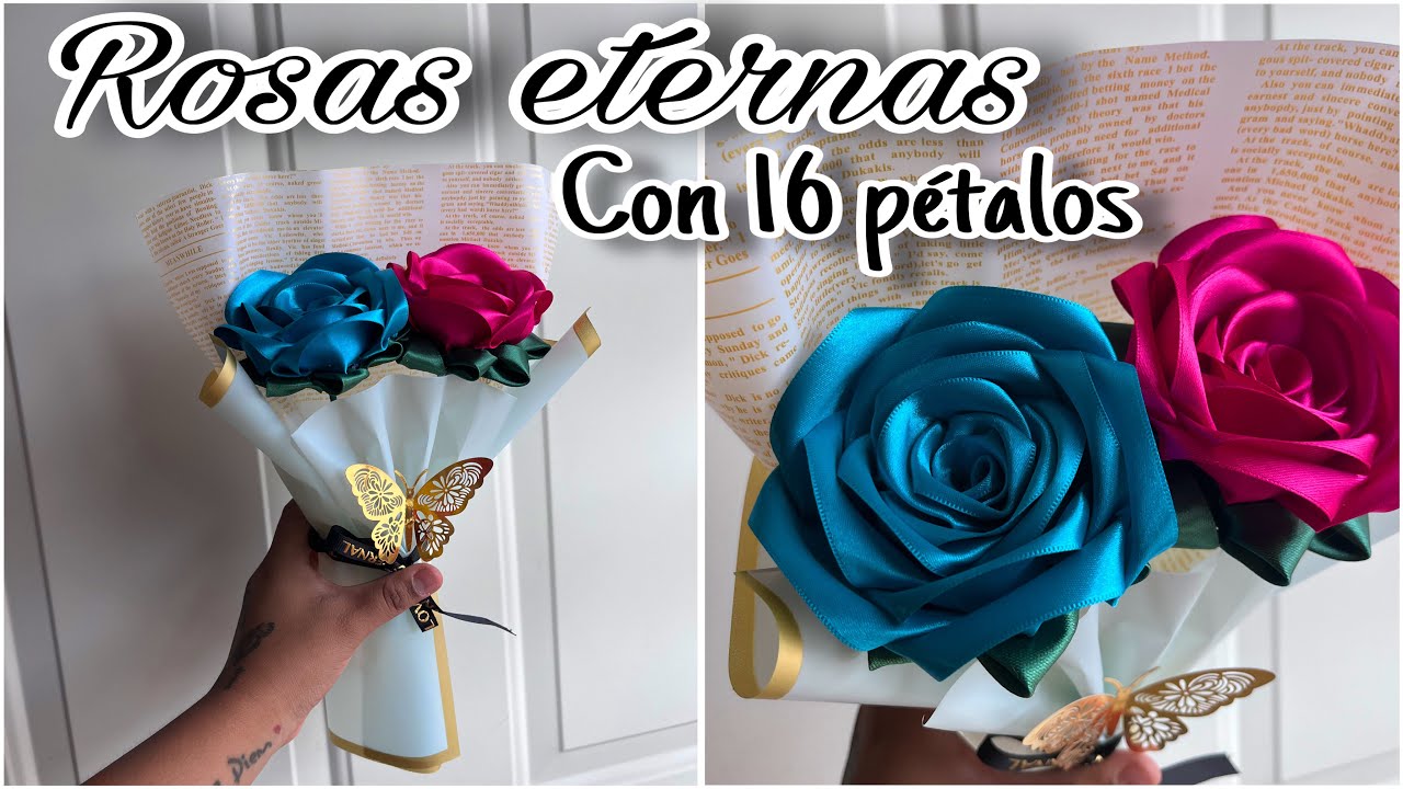 Rosas eternas con 16 pétalos más grandes  ✨rosas con listón