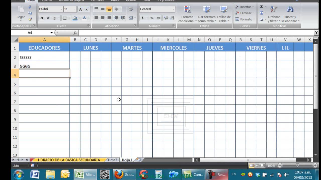 HORARIOS PARA INSTITUCIONES EDUCATIVAS EN EXCEL