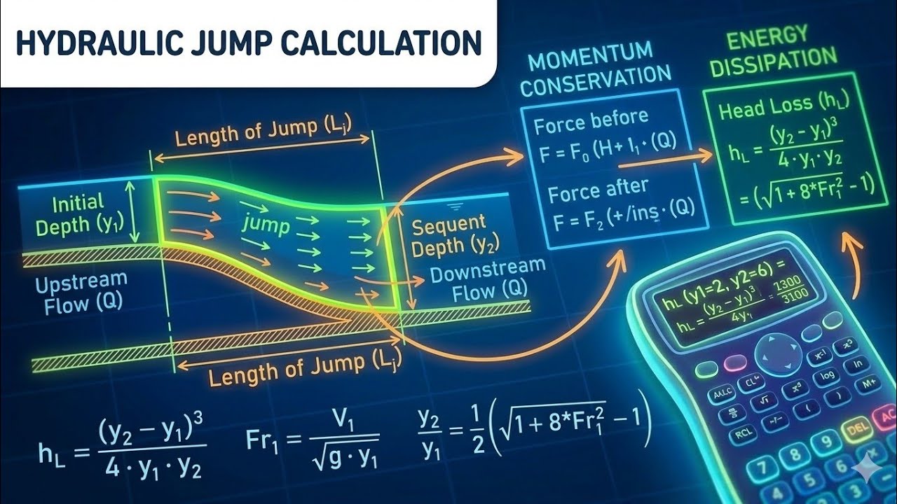 حل مسئلة ( Hydraulic Jump + Length curve )