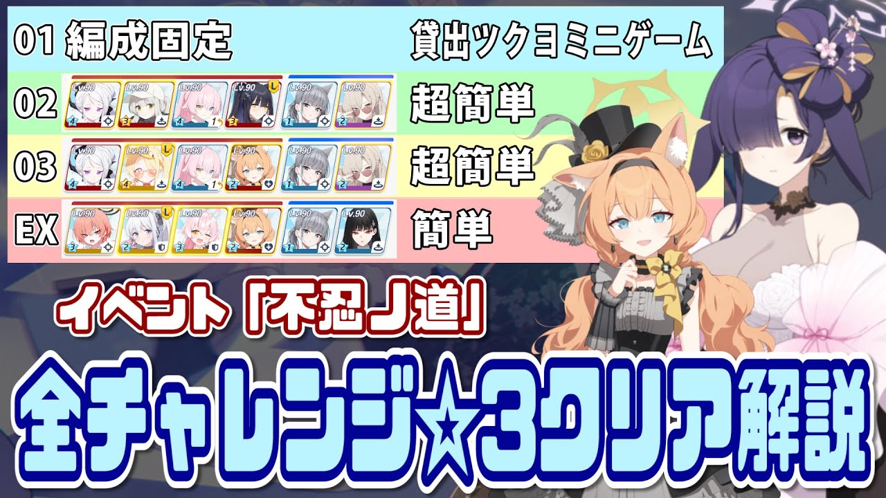 【ブルアカ】チャレンジ01/02/03/EX☆3＆ミッションクリア イベント「不忍ノ道」【ブルーアーカイブ】