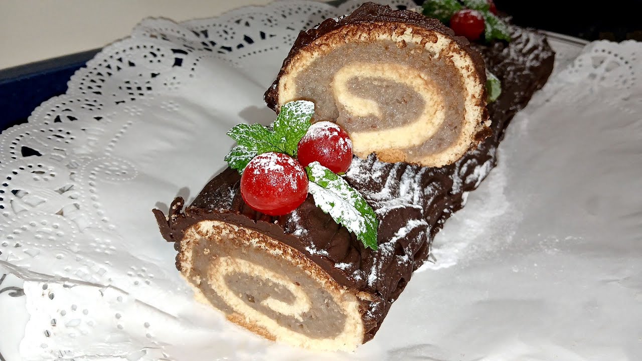 Tronco Navideño o Bûche de Noël relleno de Castañas