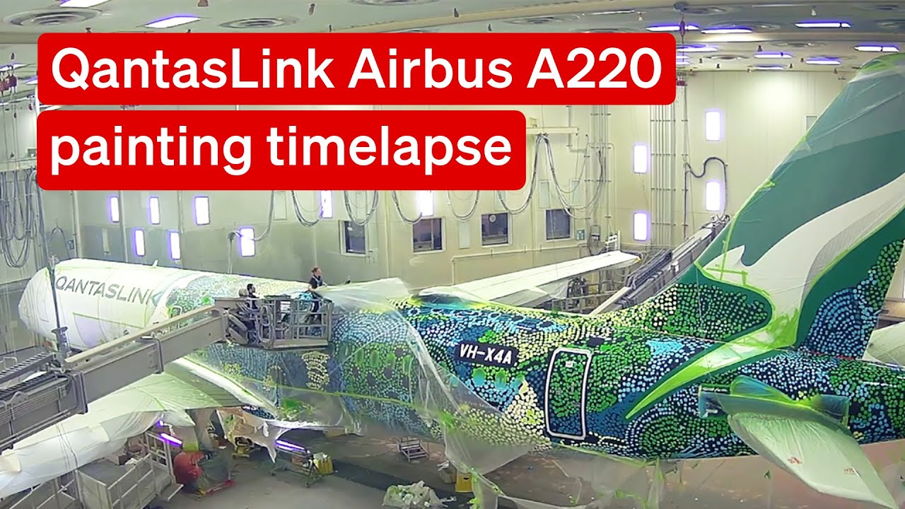 Painting timelapse of QantasLink Airbus A220 'Minyma Kutjara Tjukurpa'