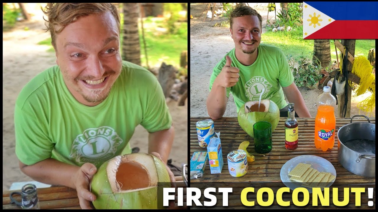 BRITISH FRIEND EATS FIRST FILIPINO COCONUT SNACK - Philippines Province Life (Davao, Mindanao)