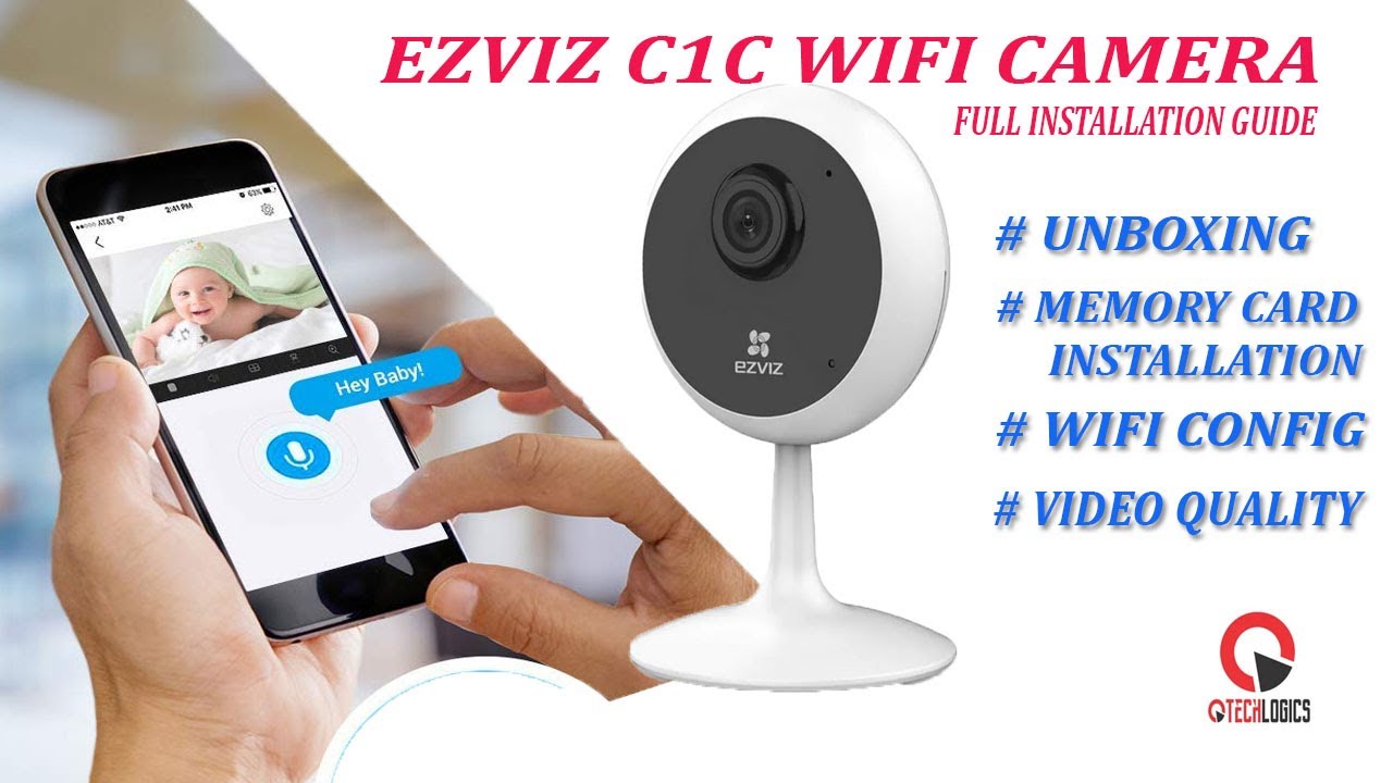 ezviz c1c Wifi camera setup unboxing, mobile app wifi configuration, memory card installation