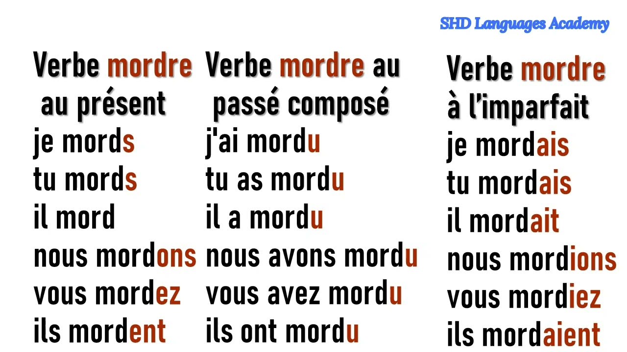 Conjugaison du verbe MORDRE / speak french, learn french,apprendre le fran&ccedil;ais