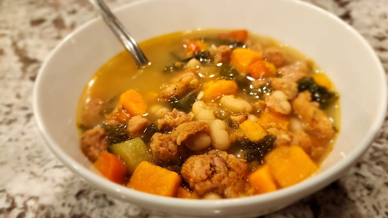 DELICIOUS Sausage and Sweet Potato Soup!!!! (With coconut milk)