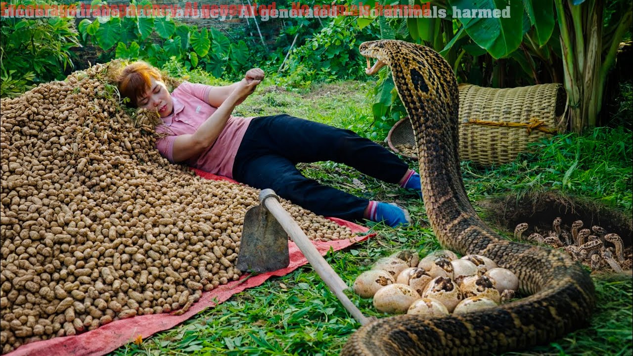 72 Hours of Survival on the Farm - Giant King Cobra Ambushes Girl While Harvesting Peanuts for Sale