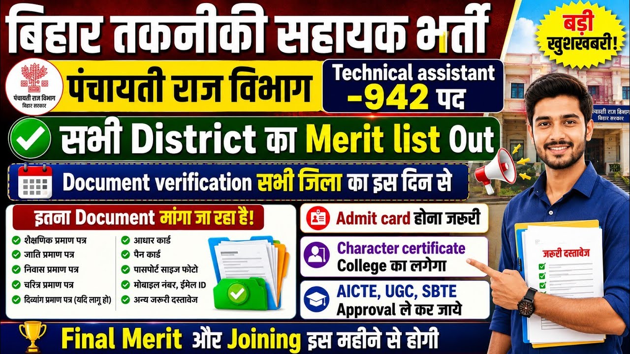 Bihar PRD TA Important Update🔴Bihar PRD TA Final Merit Out 😱 Document verification इस दिन ✅