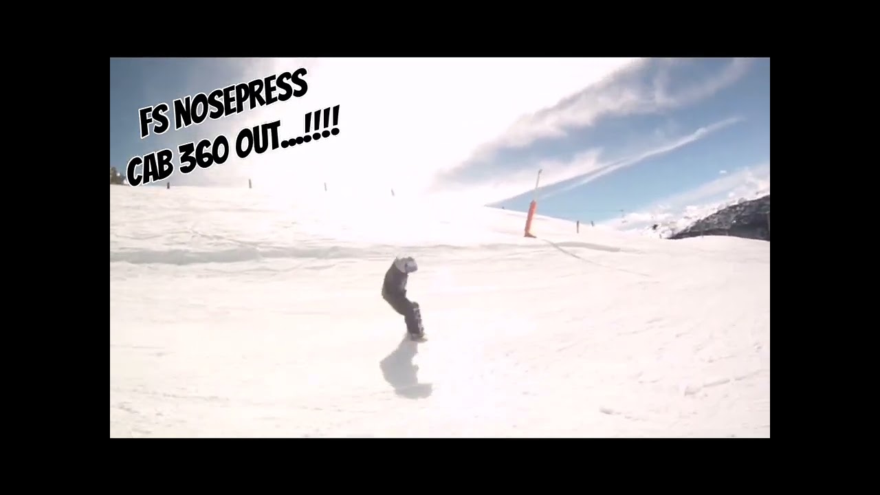 fs nosepress cab 360 out  snowboard  tricks. flat tricks.