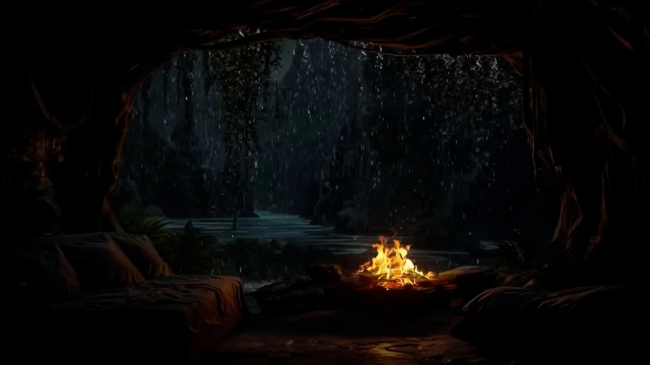 Rainy Cave Retreat 🌧️ Fall Asleep Fast with Gentle Rain & Cozy Fire Sounds for Deep Relaxation