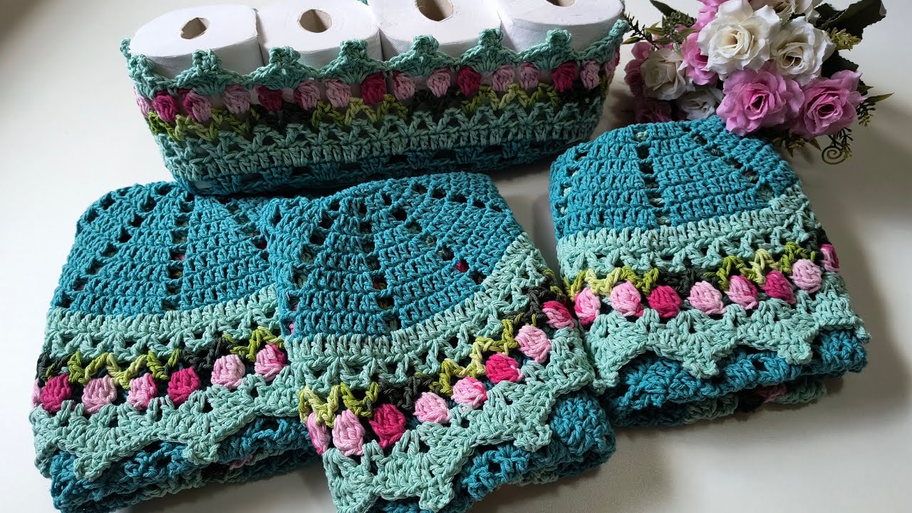 😍Modelo Novo!!! Jogo De Banheiro Folhear🌷🍂@Crochedarayatelie 