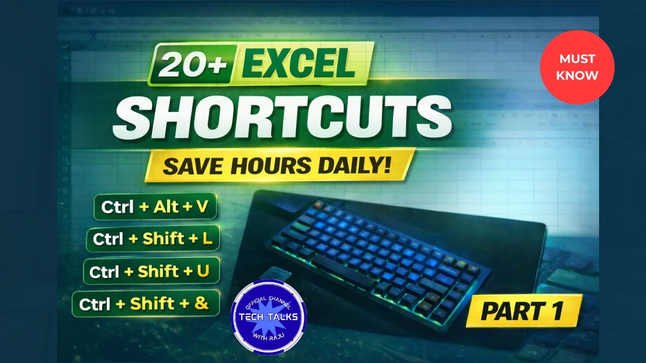 MS Excel Most Useful Shortcuts Explanation in Telugu with Examples | Part 1 | Tech Talks With Raju
