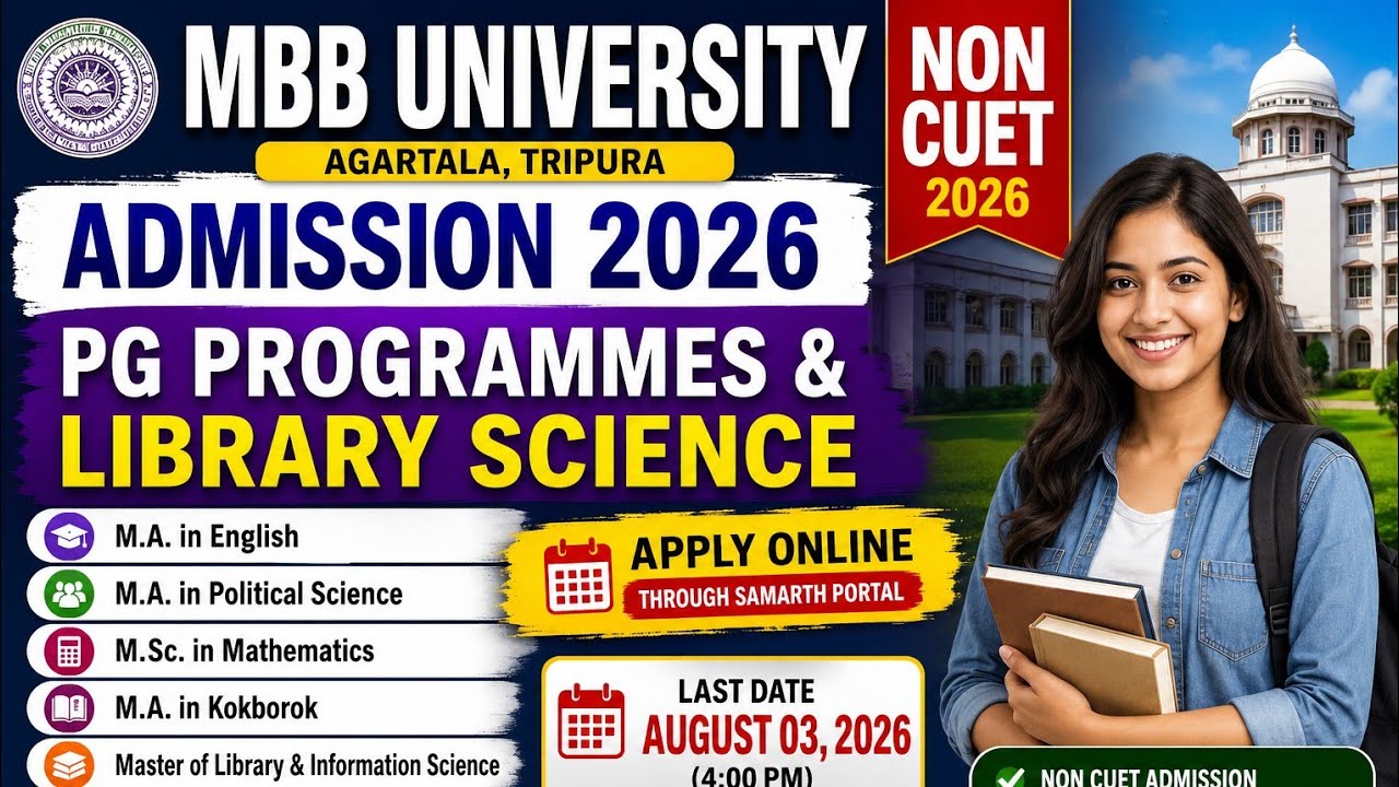 MBB University  NON CUET PG Admission, MA , M.SC & Library Science 25 July 2026