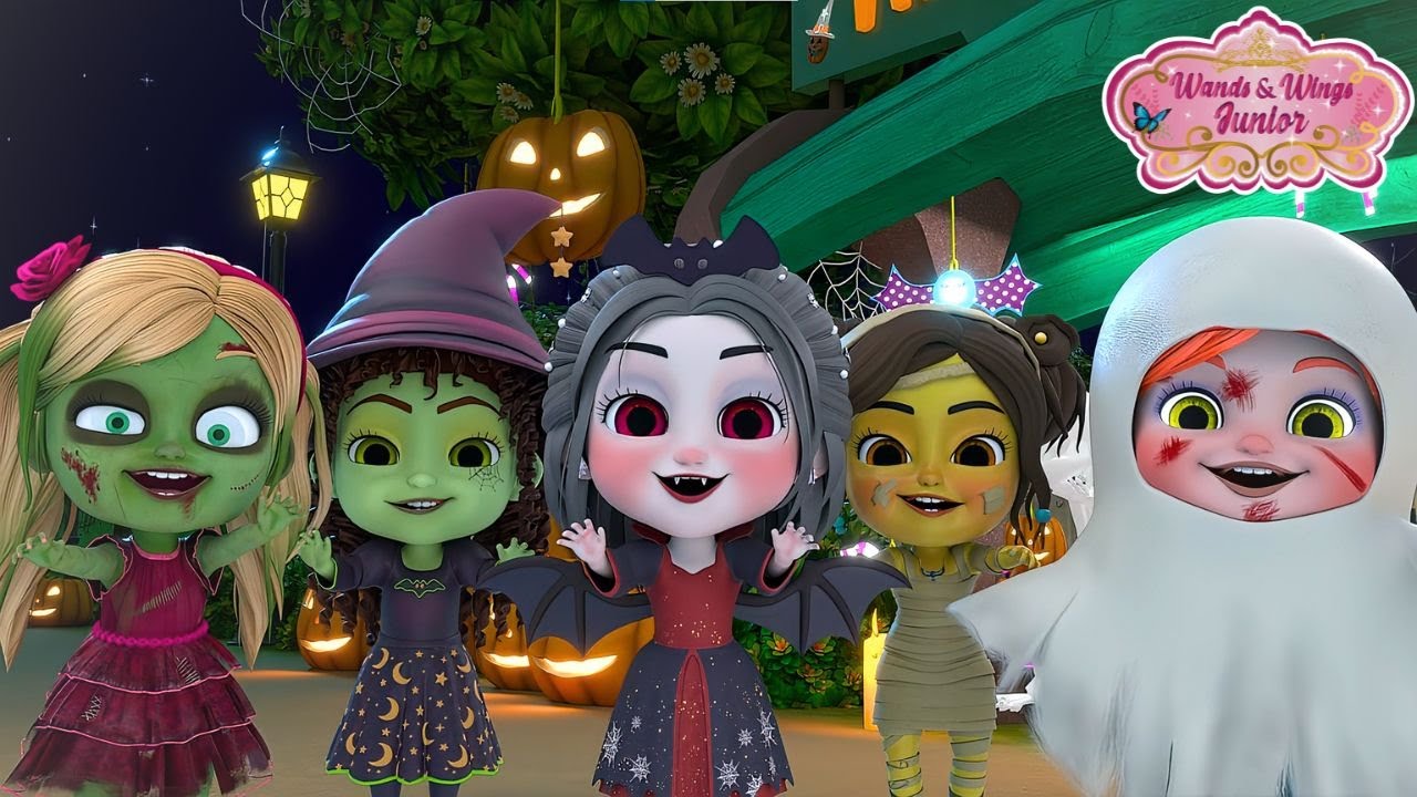 Spooky Wheels on the Bus 🎃| Zombie, Vampire, Ghost👻+ 5 Little Dolls | Kids Rhyme | Wands & Wings Jr.