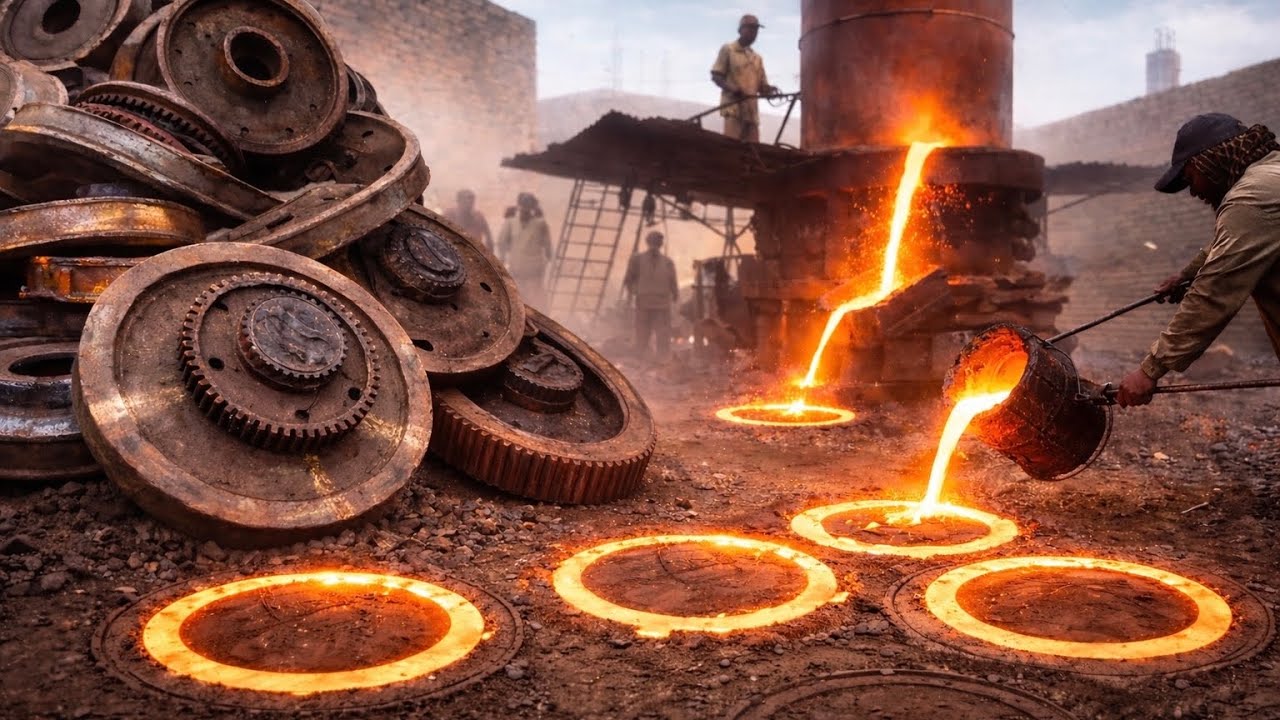 Recycling Massive Train Tires into Strong Manhole Covers | incredible recycling process 