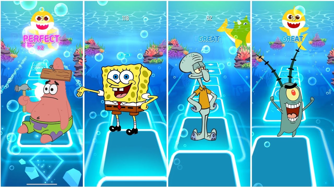 Patric star 🆚 SpongeBob 🆚 Sandy cheeks 🆚 squidward EDM rush tiles hop