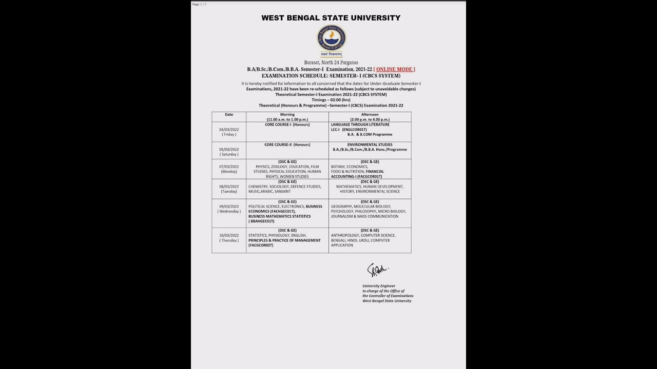 Wbsu 2022 online examination routine of 1sem 😊