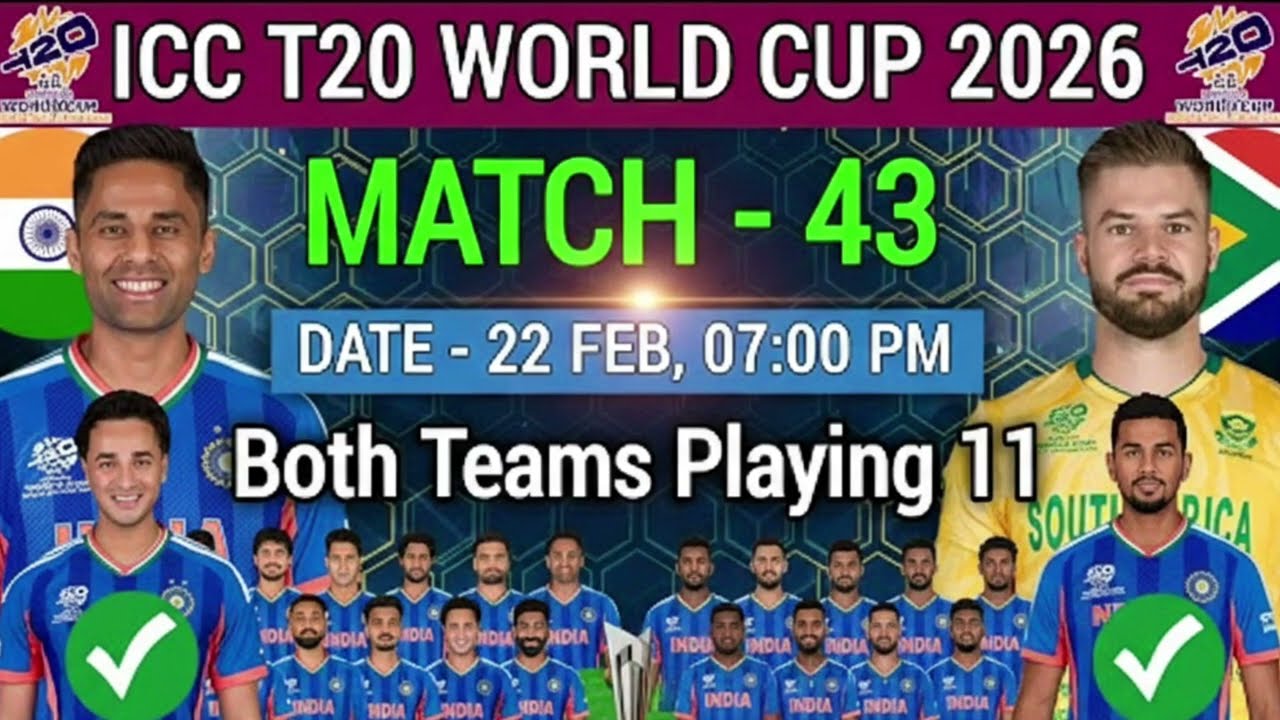 India vs South Africa Match 43 Playing 11! 🇮🇳 vs 🇿🇦 ICC T20 World Cup 2026  