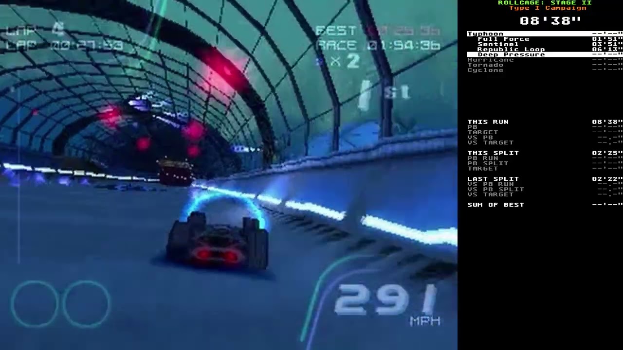Rollcage: Stage II speedrun - Type I Campaign in 35:46 (23:55.29 IGT)