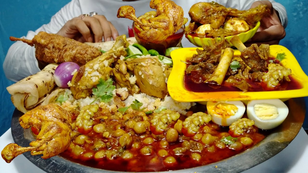 Spicy Chicken Dak Bungalow, Mutton Rogan Josh, Oily Chana Dall, Egg Roll, Chicken Polao Eating Show