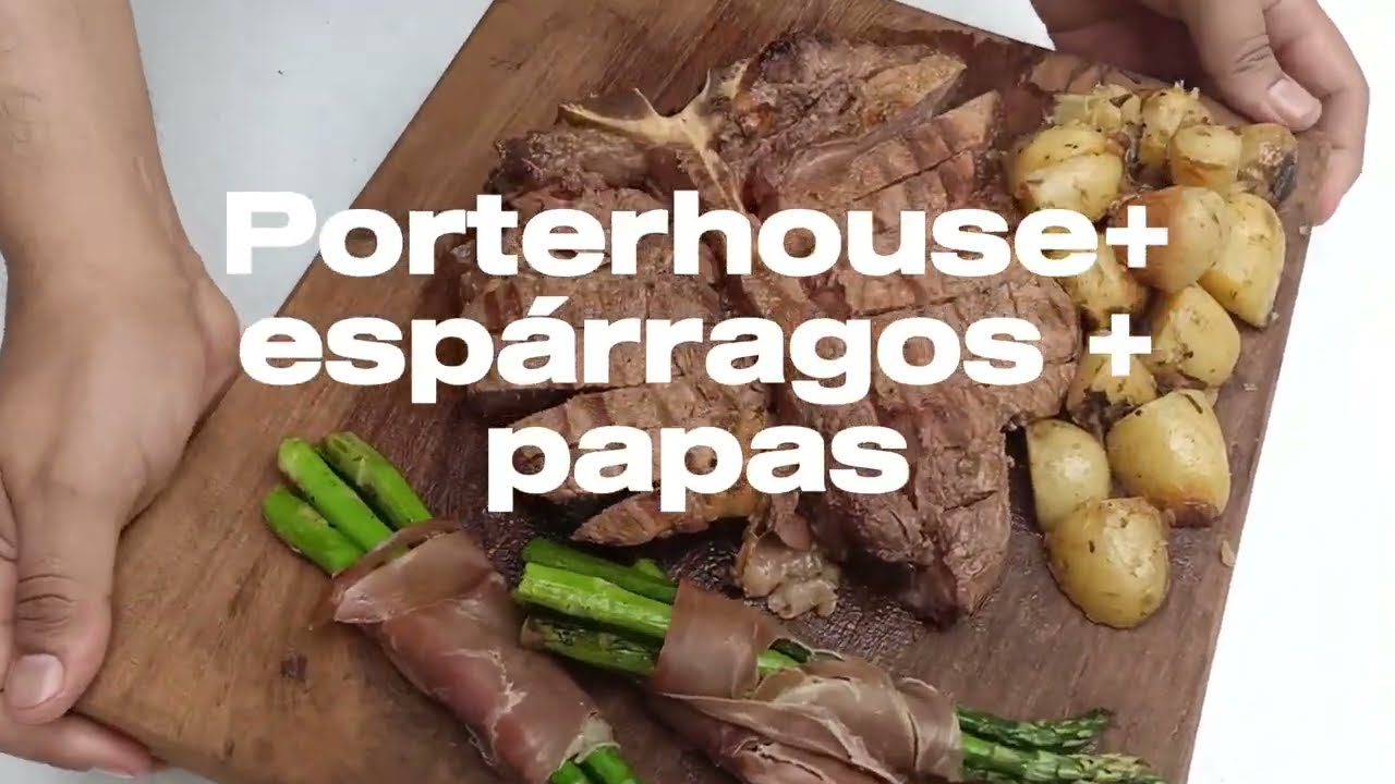 Porterhouse en marinada de chile chiltepin, espárragos con prosciutto y papas mantequilla 