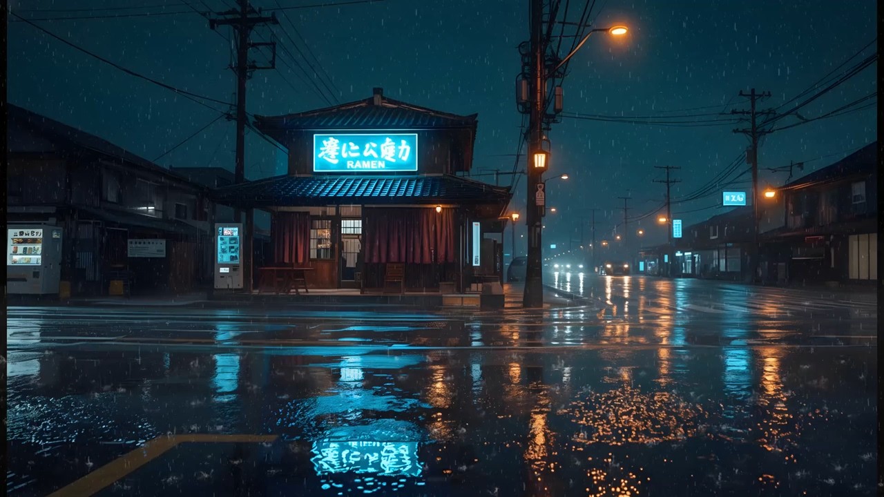The atmosphere of a rainy night in Japan 🌧️ with lofi music to help you sleep better