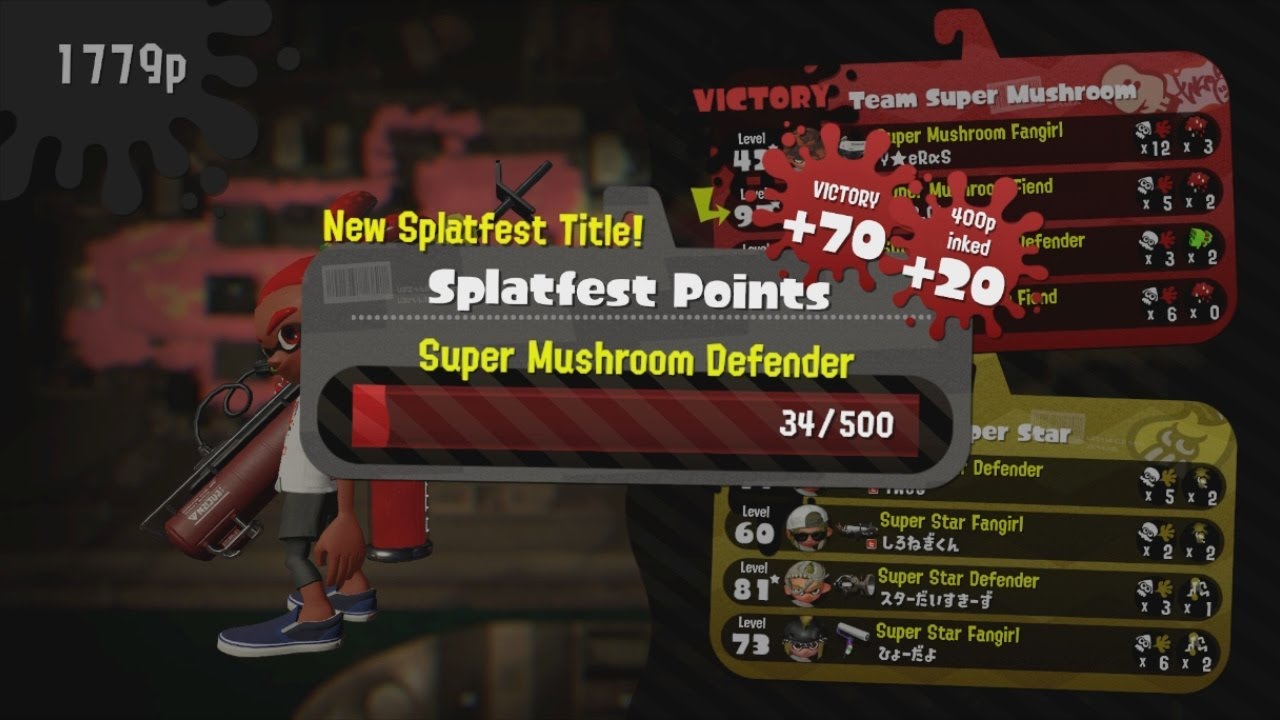 Splatoon 2 - Global Splatfest (Jan. 15th) - Reaching Super Mushroom Defender & Level 98 Star